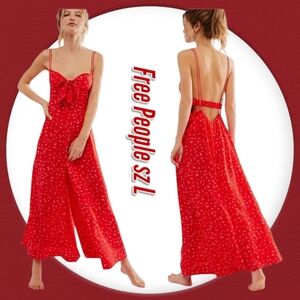 FREE PEOPLE Intimately Coming Home Red Combo Wide Leg Romper NWT sz L